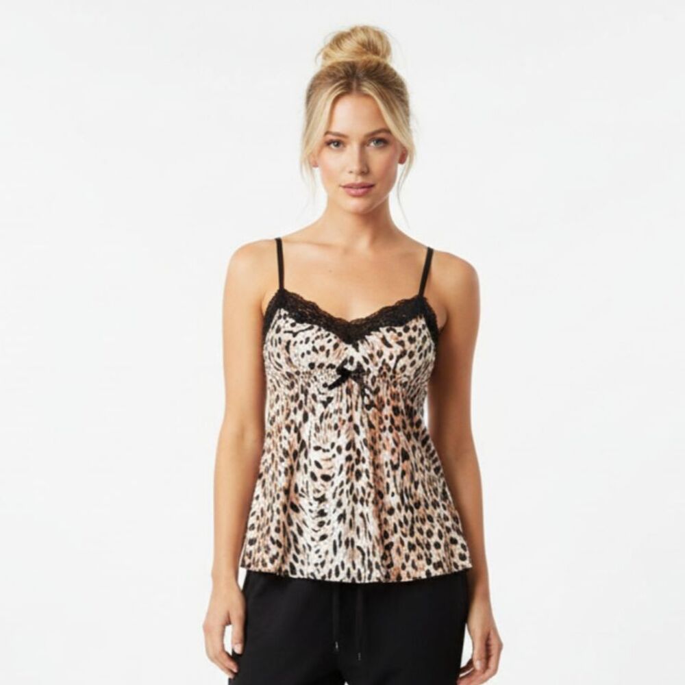 Betsey Johnson Animal Print Black & Brown Sleeveless Camisole Tank Top M